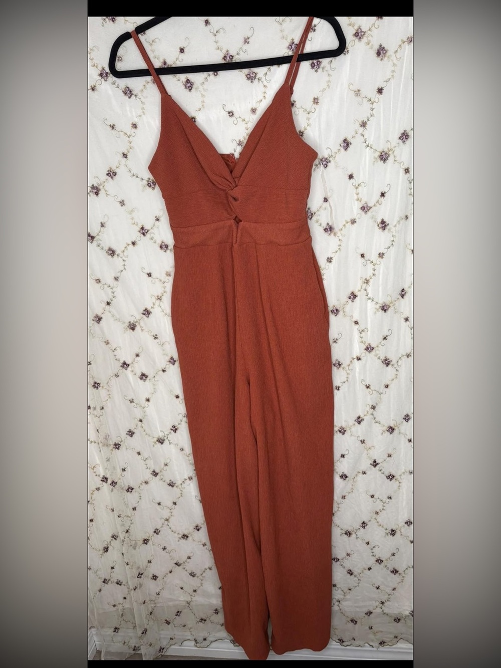 Trixxi Rust Twist-Front Wide-Leg Jumpsuit